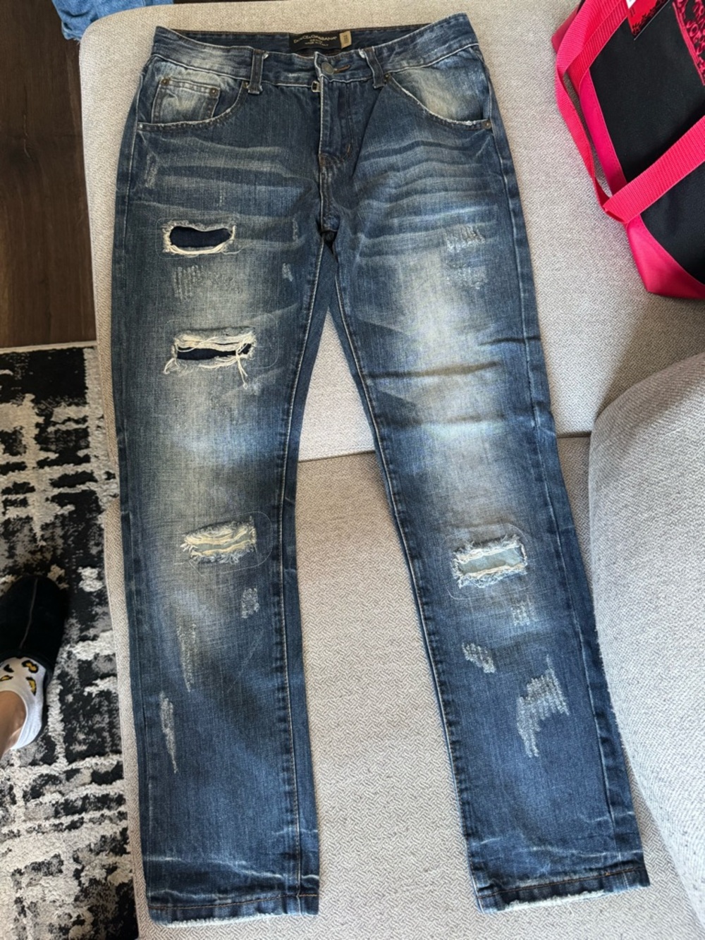 Authentic dolce and gabbana Distressed Dark Wash Straight Jeans - Blue